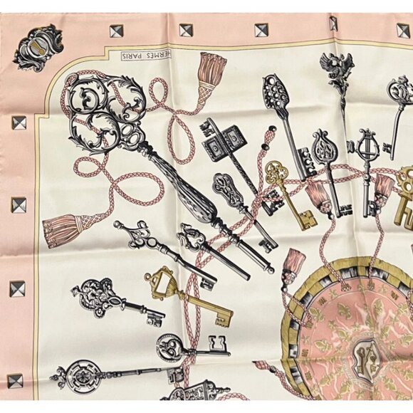 Authentic RARE! Hermes Les Cles Key Vintage 90cm Silk Scarf - Picture 5 of 7